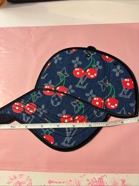 *LAST ONE* Denim Cherry Print Baseball Cap Embroidered Patch